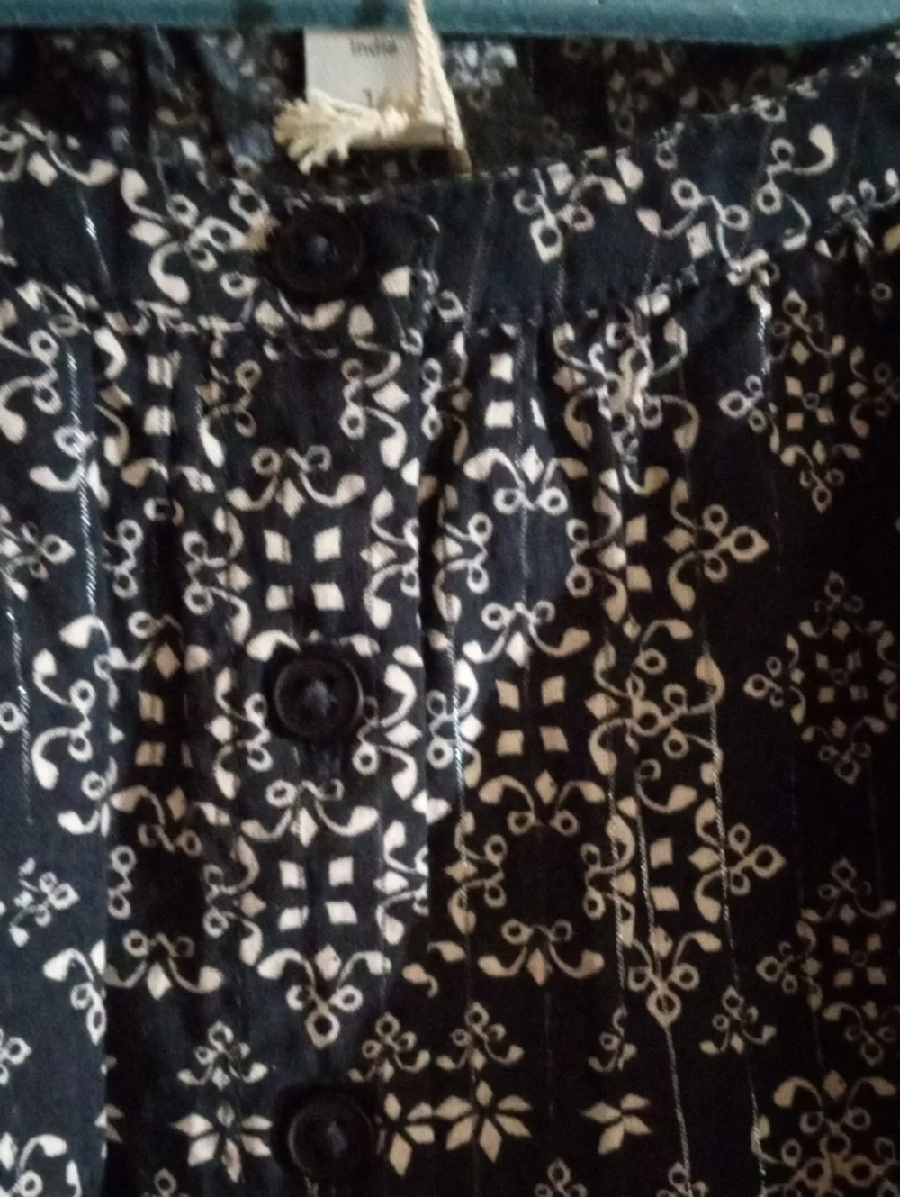 Garnet Hill Navy and White Patchwork Print Peasant Blouse - Picture 5 of 10